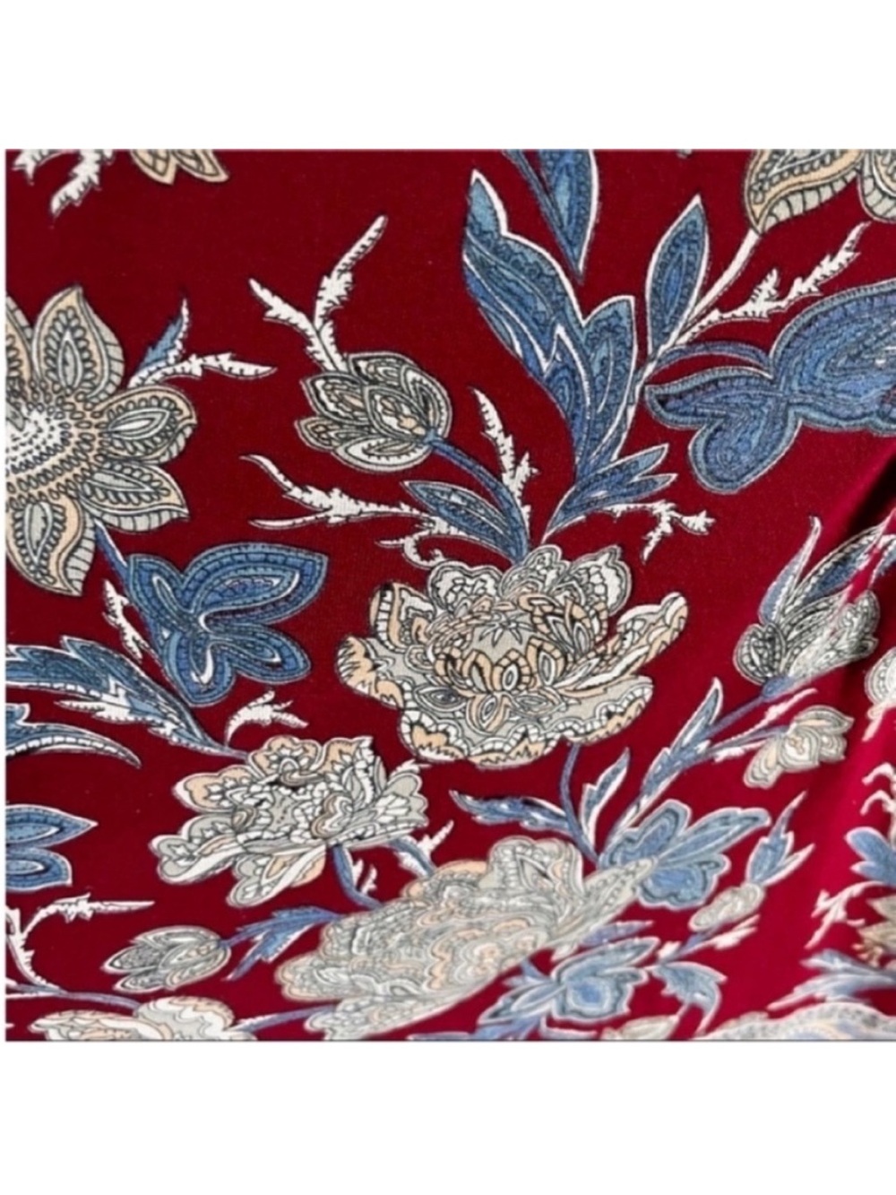 Lucky Brand henley shirt burgundy red floral blue paisley boho split neck - Picture 3 of 9